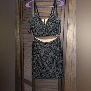 Black Beaded Lace Two-Piece Set